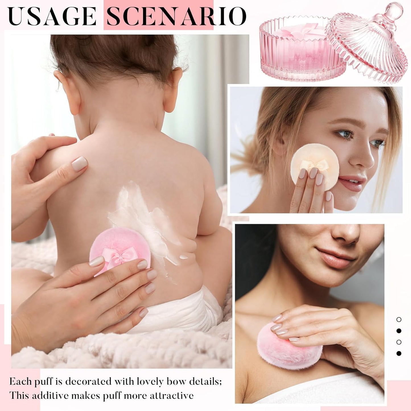 Tioncy 3 Pcs Large Body Powder Puff and Container Crystal Container Soft Washable Reusable Velour Face Body Glitter Powder Puff Wet Dry Makeup Simple Style (Pink)-GlimoraGlow