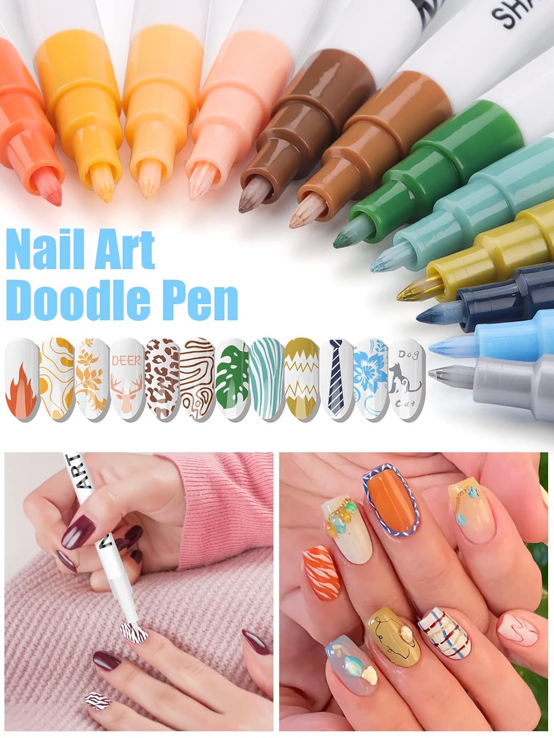 12 Color 3D Nail Art Pens Set, Kalolary Nail Point Graffiti Dotting Pen Drawing Painting Liner Brush for DIY Nail Art Beauty Adorn Manicure Tools(B)-GlimoraGlow