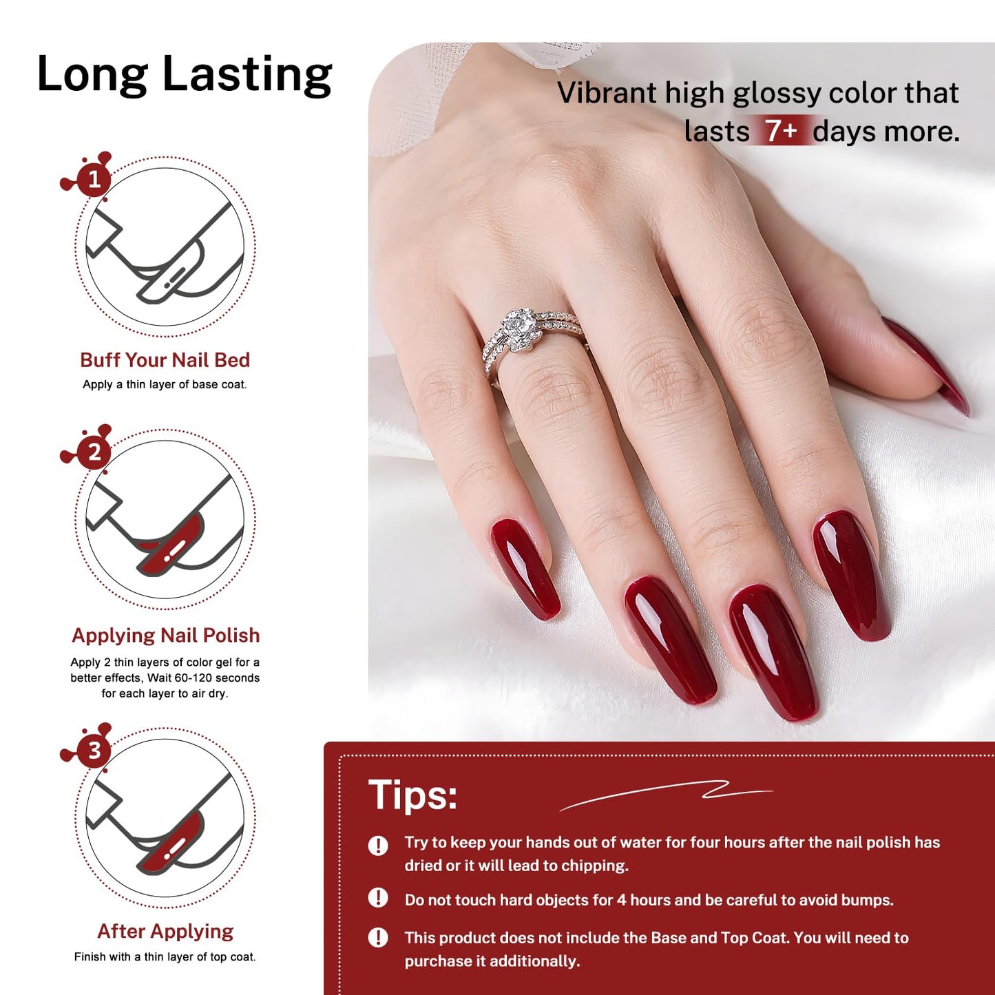 16.5ml Dark Red Nail Polish Large Volume Quick Dry Nail Polish, Long Lasting Shine, Fingernail Toenail Nail Art DIY Home Travel Nail Art Gift-GlimoraGlow