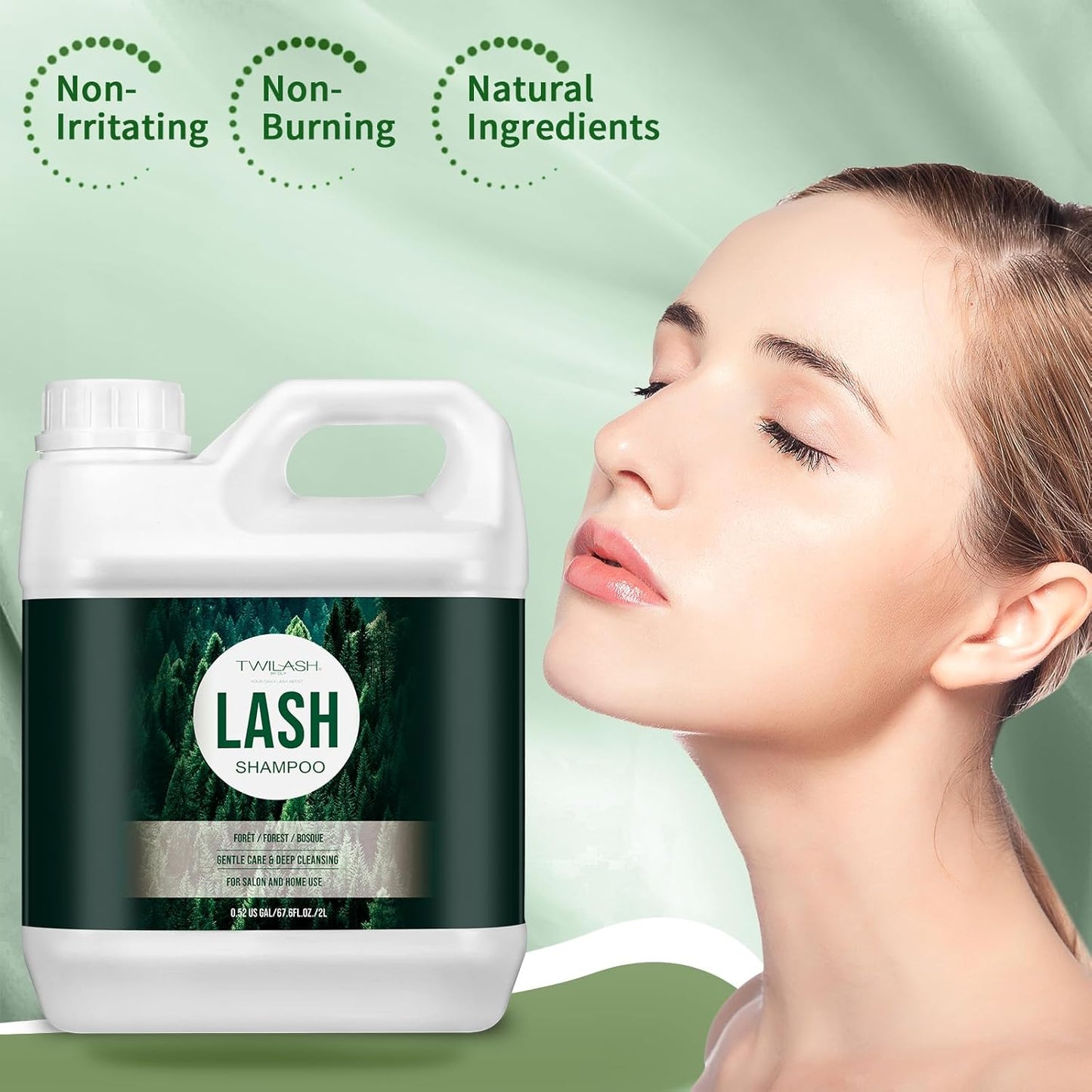 Lash Shampoo Bulk, Eyelash Cleanser for Extensions 2 Liters, Safe Makeup Remover, Non-irritating or Burning Eyelid Foaming Cleanser for Professional Salon and Home Use (Forest-2L)-GlimoraGlow