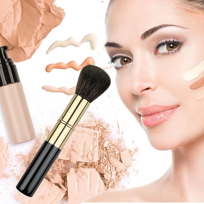 Retractable Makeup Brush, Travel Kabuki Powder Brush, Retractable Blush Brush, for Blush, Bronzer, Buffing, Highlighter Flawless Powder Cosmetics, Travel Friendly-GlimoraGlow