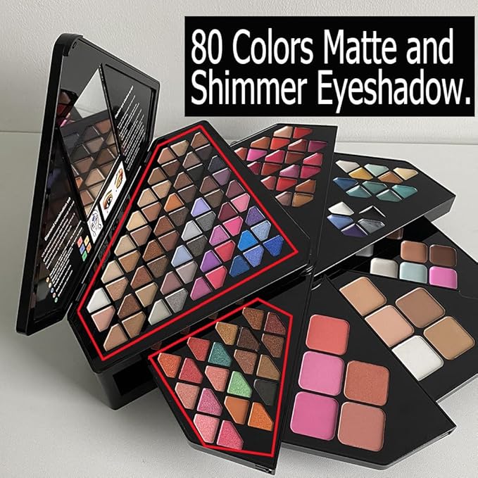 130 Color All In One Makeup Gift Set for Women Professional Makeup Kit Include 80 Eyeshadow, 20 Lipstick,15 Eyebrow Gel,5 Blusher,5 Contour & 5 Conclealer Makeup Palette Kit-GlimoraGlow