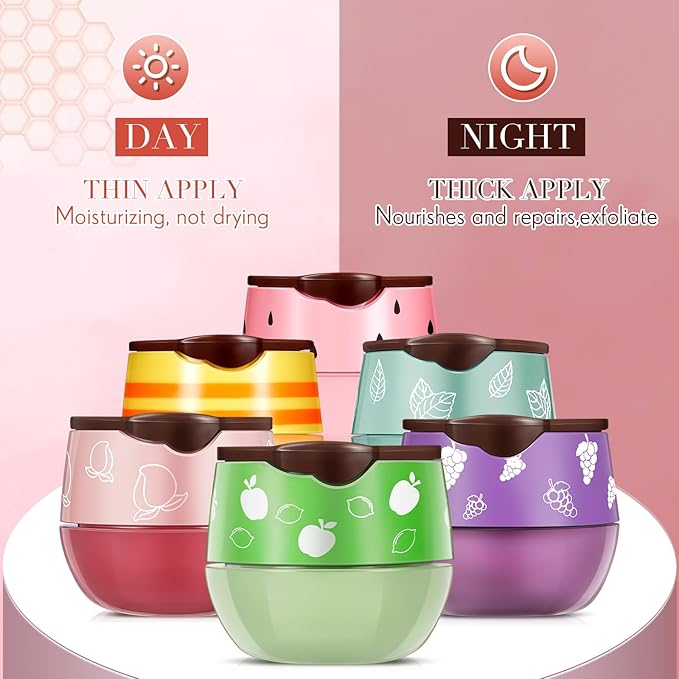 12 Pcs Bee Lip Balm Honey Pot with Brush Propolis Lip Mask Overnight, Moisturizing Hydrating Lip Sleeping Mask Prevention Dry and Cracked(Honey+Peach+Grape+Strawberry+Apple Lime+Mint)-GlimoraGlow