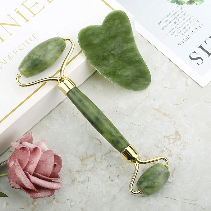 Deciniee Jade Roller and Gua Sha Set - Beauty Face Massager & Guasha Tool for Eye, Neck, Body - 2 in 1 Skin Care Massage Tools, Muscle Releaxing and Relieve Wrinkles-GlimoraGlow