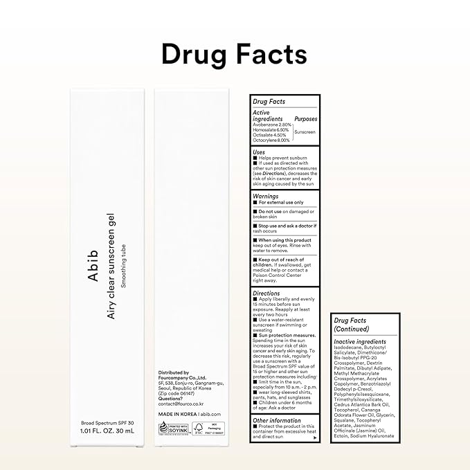 Abib Airy Clear Sunscreen Gel SPF30 1.01 fl.oz / 30 g (Semi- matte) | Korean Suncreen, Suncare, Sunblock, No White cast, Reef Safe, Primer poreless-GlimoraGlow