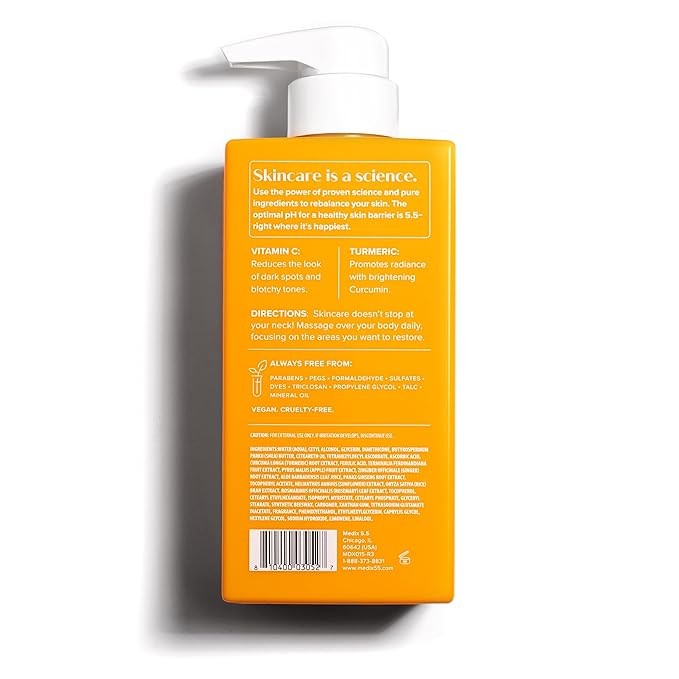 MEDIX 5.5 Exfoliating AHA Glycolic Acid Face & Body Scrub Cleanser + Vitamin C Moisturizing Body Cream Lotion Skin Care 2PC Set | Alpha Hydroxy Acid & Lactic Acid Foaming Body Wash & Face Wash, 2-PC-GlimoraGlow