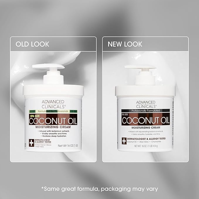 Advanced Clinicals Coconut Oil Body Cream For Women & Men | Hydrating Coconut Lotion For Extremely Dry Skin | Visible Anti Aging Body Butter Skin Care Balm Moisturizer For Hand, Heel, Feet, 16 Ounce-GlimoraGlow