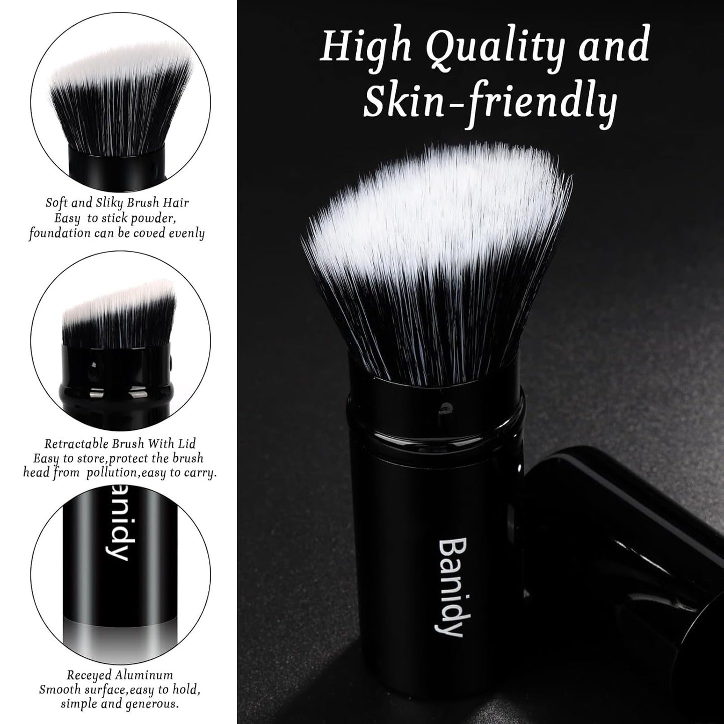 Makeup Brush, Banidy Retractable Kabuki Brush Foundation Brush for Powder Blush, Bronzer, Buffing, Liquid, Cream-GlimoraGlow