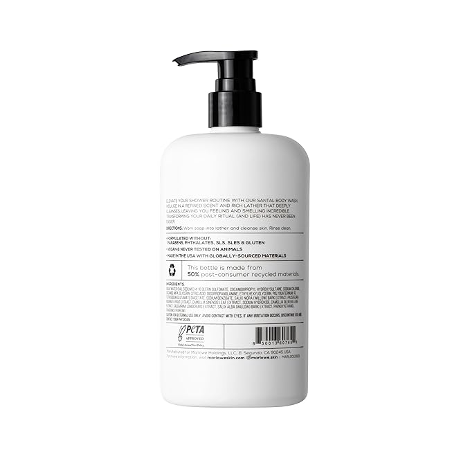 MARLOWE. No. 103 Body Wash 15 oz Pump, Santal, Energizing & Refreshing Shower Gel, Willow Bark & Green Tea Extracts, Cleanses, Moisturizes, Smooths & Nourishes, Warm Amber, Spice & Citron Scent-GlimoraGlow