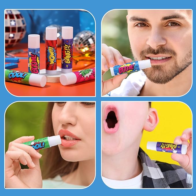 100 Pcs Hero Party Favors Lip Balms Bulk for Kids Birthday Party Moisturizing Lip Balm for Hero Themed Celebration Gifts Lip Care Products for Classroom Rewards Favor Party Supplies-GlimoraGlow