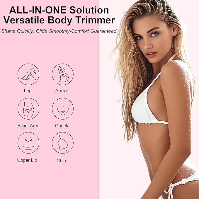 2025 Upgraded Dermave Bikini Shaver - 2 in 1 Bikini Trimmer for Women with LCD Display, Dual Head Cordless Electric Shaver, IPX7 Waterproof Wet/Dry Body Hair Trimmer for Face, Body & Intimate Areas-GlimoraGlow