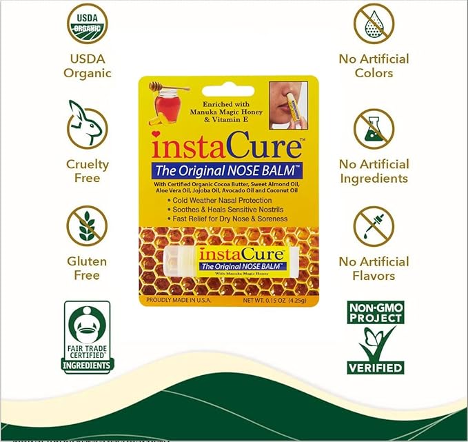 InstaCure's Original Nose Balm with Manuka Honey. Fast Relief for Cracked, Dry & Sore Noses + InstaCure Original Derma Balm Jumbo-Sized Skin Revival Tube. Soothes & Heals Dry, Irritated Skin-GlimoraGlow