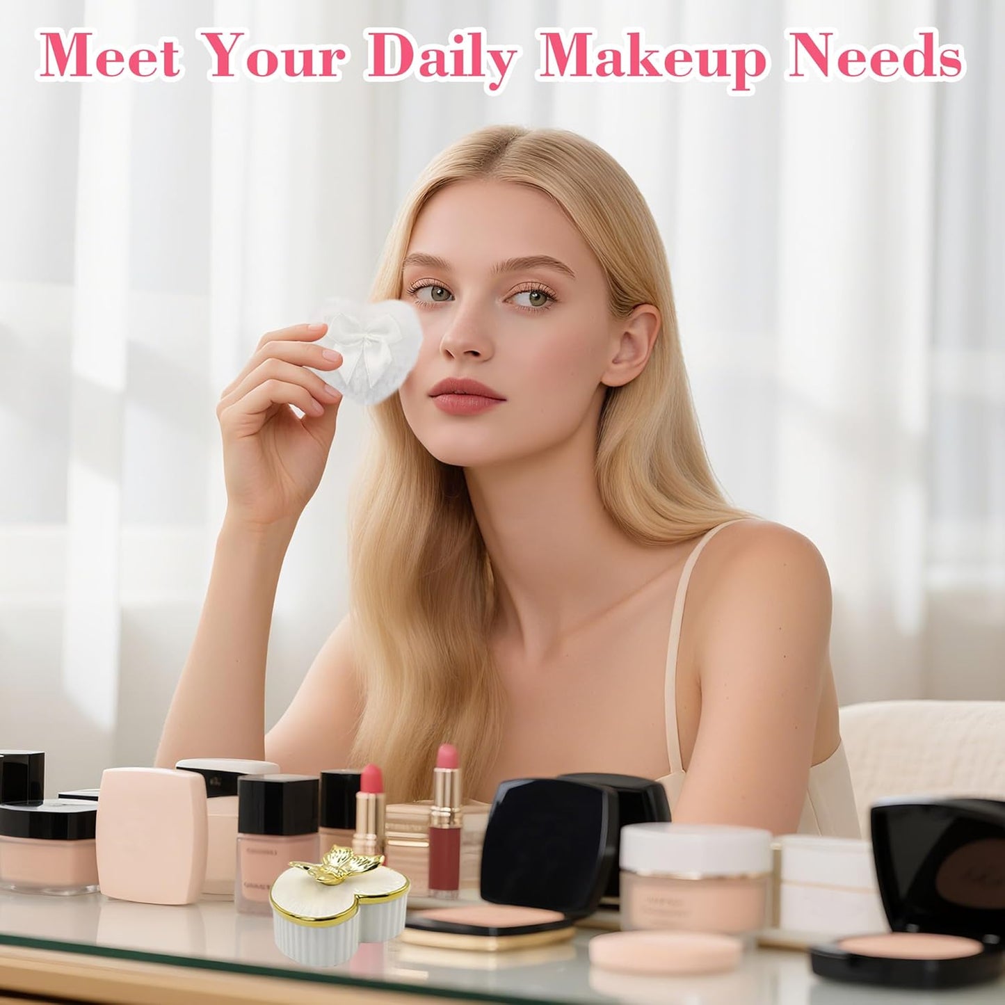 Large Body Powder Puff and Container, Ceramics Dusting Powder Container with 2 PCS Washable Heart Shaped Body Puff, Butterfly Dusting Case for Wet and Dry Makeup (White)-GlimoraGlow