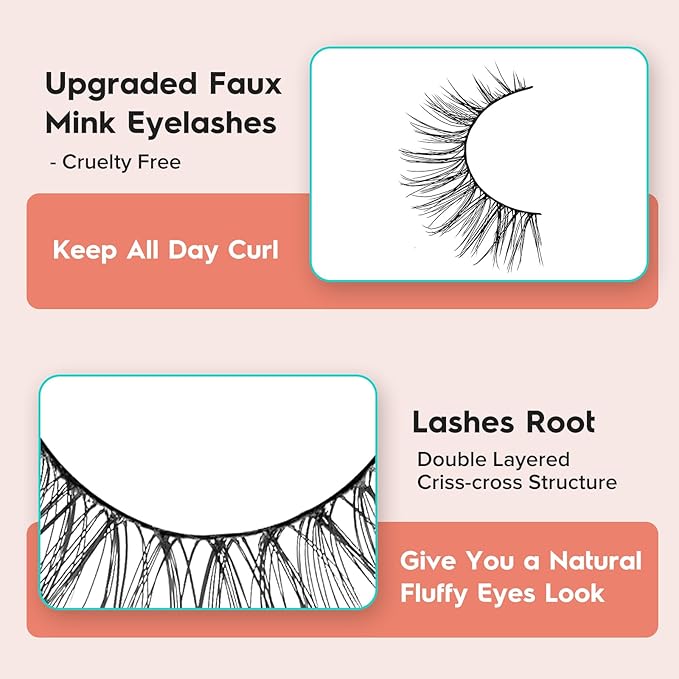 False Eyelashes Natural Look Wispy Lashes 10mm Short Lash C Curl 0.1MM Thin Band Lashes Pack Siligli Fake Eyelash 7 Pair-GlimoraGlow