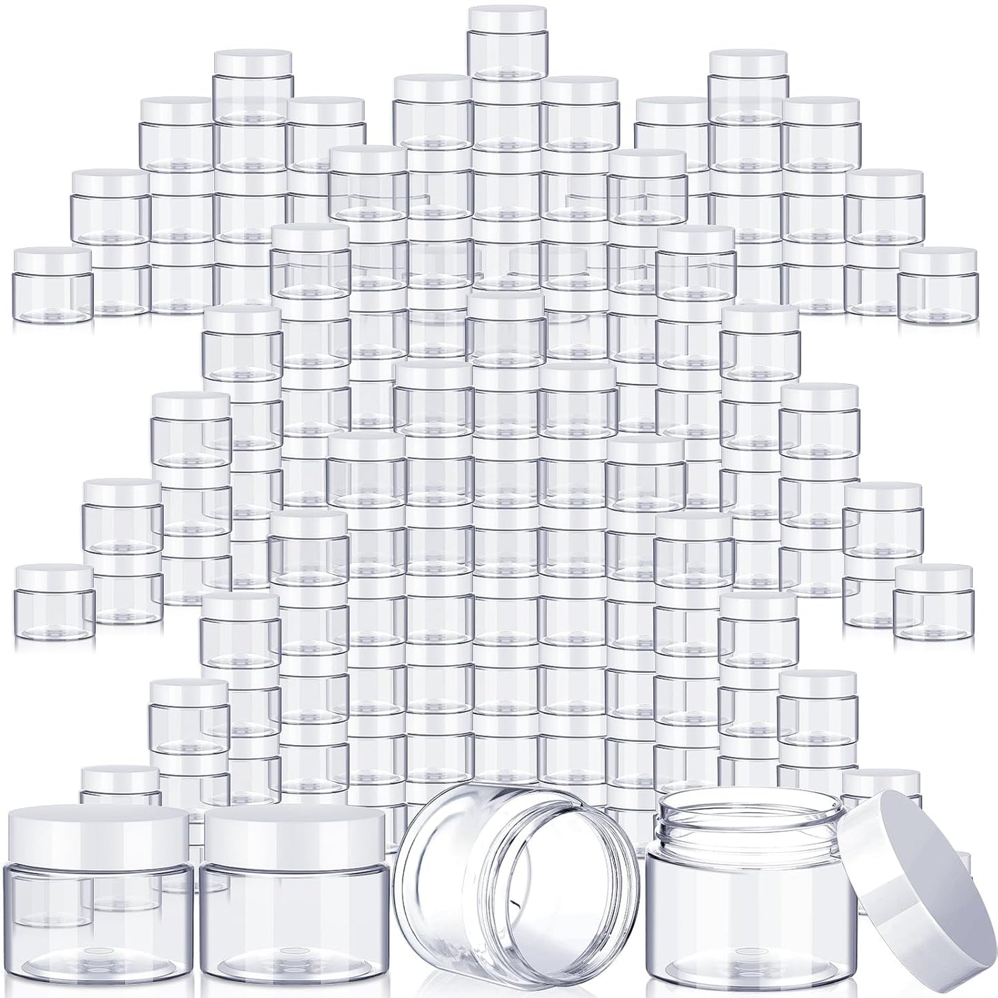 200 Pcs Empty Bulk Plastic Container Jars with Lid Leak Proof Round Plastic Jars Small Cosmetic Travel Containers for Storage Makeup Creams Lotion Ointments(White,2 oz)-GlimoraGlow