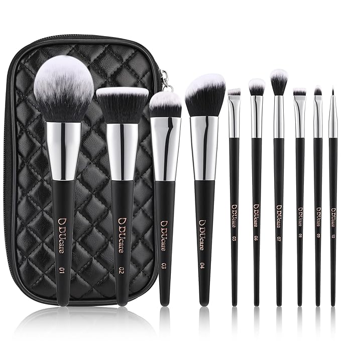 DUcare Makeup Brushes with Case 10Pcs Travel Makeup Brushset Women Gift Premium Synthetic Kabuki Foundation Blending Brush Face Powder Blush Concealers Eye Shadows with bag-GlimoraGlow