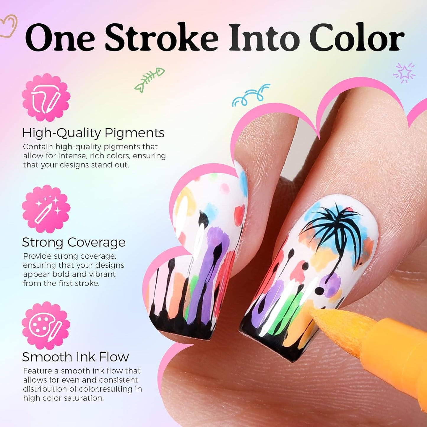 24 Colors Nail Art Pens Set, 3D Nail Polish Pens Quick-Drying Acrylic Paint Markers, Dotting Liner Brush for DIY Nail Design, Home & Salon Manicure Tools-GlimoraGlow