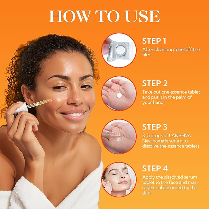 LANBENA Revolutionary Vitamin C Tablets Serum for Face, Illuminating Fcae Serum With Niacinamide, Brightening Anti-Aging Essence for Sensitive Skin, Non-Greasy, Reduces Dark Spots & Wrinkles (1.05 Oz)-GlimoraGlow