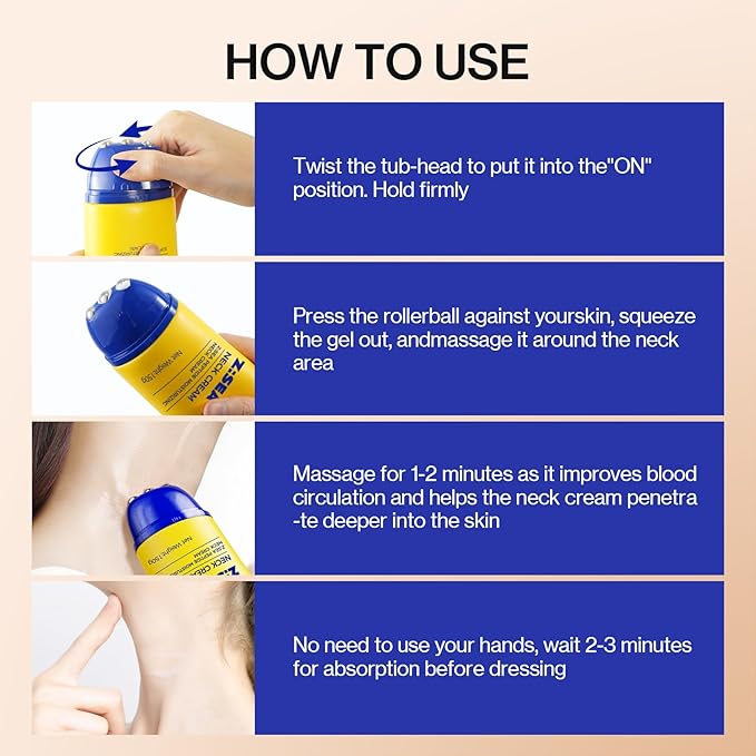 Z:SEA Neck Firming Cream with Roller - Anti-Aging Treatment, Hydrating & Tightening with Collagen, Vitamin C, Hyaluronic Acid, Reduces Wrinkles, Lifts & Firms Skin for Youthful Look, 5.29 fl oz-GlimoraGlow