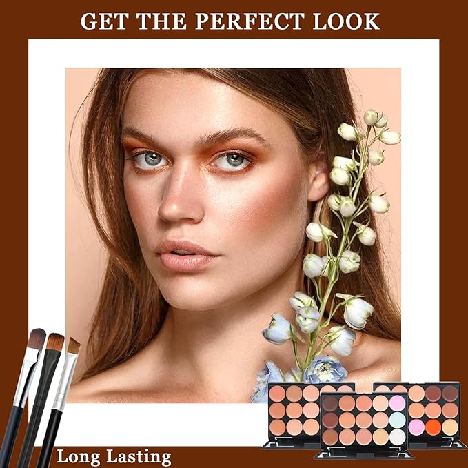 15 Color Contour Palette,Waterproof Long Lasting Facial Correcting Concealer Palettes,Cream Foundation Makeup Palettes with Brushes,Color Correcting Palettes for Women (3 Pack)-GlimoraGlow
