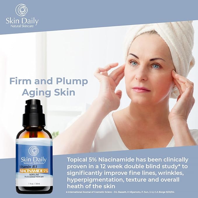 SkinDaily Niacinamide Serum for Face -1oz- Vitamin B3 Pore Minimizer Dermatologist Recommend Concentration - Targets Aging Skin, Wrinkles, Dark Spots - Superior Moisturizer and Skin Brightening-GlimoraGlow