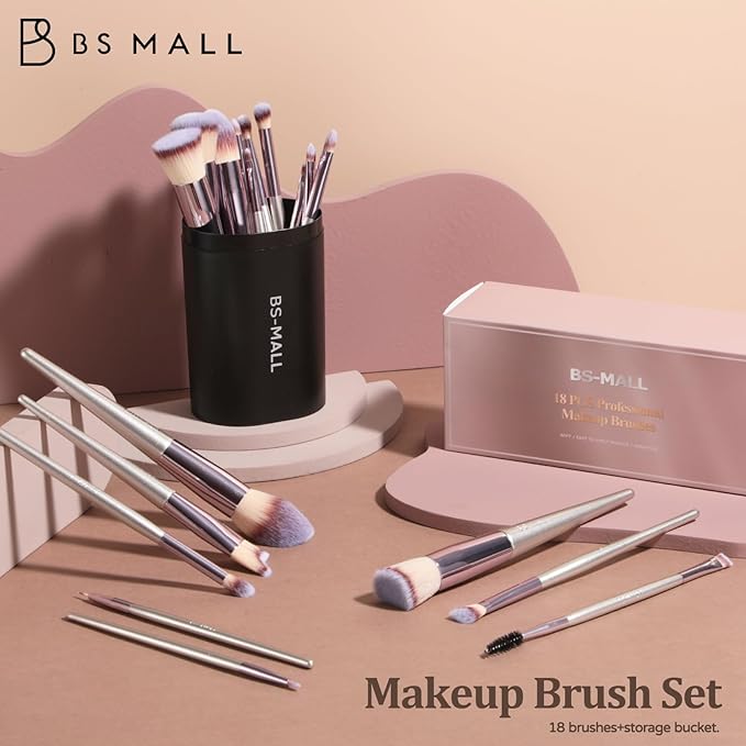 BS-MALL Makeup Brush Set 18 Pcs Premium Synthetic Foundation Powder Concealers Eye shadows Blush Makeup Brushes with black case-GlimoraGlow