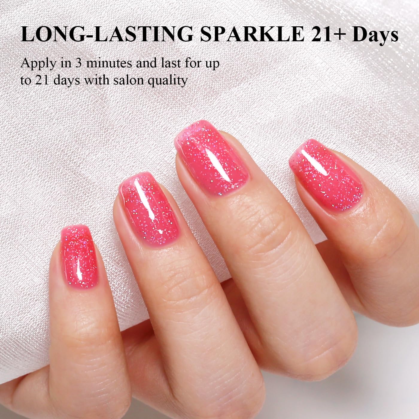 Imtiti Glitter Gel Nail Polish, Strawberry Pink Iridescent Glitter Gel Polish Diamond Shimmer Sparkle Soak Off UV LED Nail Gel Polish Autumn Winter Manicure 10ML-GlimoraGlow