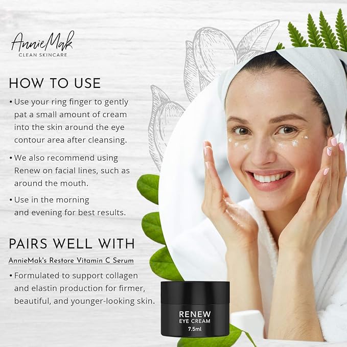 AnnieMak Renew Eye Cream for Dark Circles, Puffiness & Wrinkles Around Eyes, Under Eye Brightener, Vitamin Infused Moisturizer, Hydrating, Brightening & Smoothing Skin Care (0.25 fl oz)-GlimoraGlow
