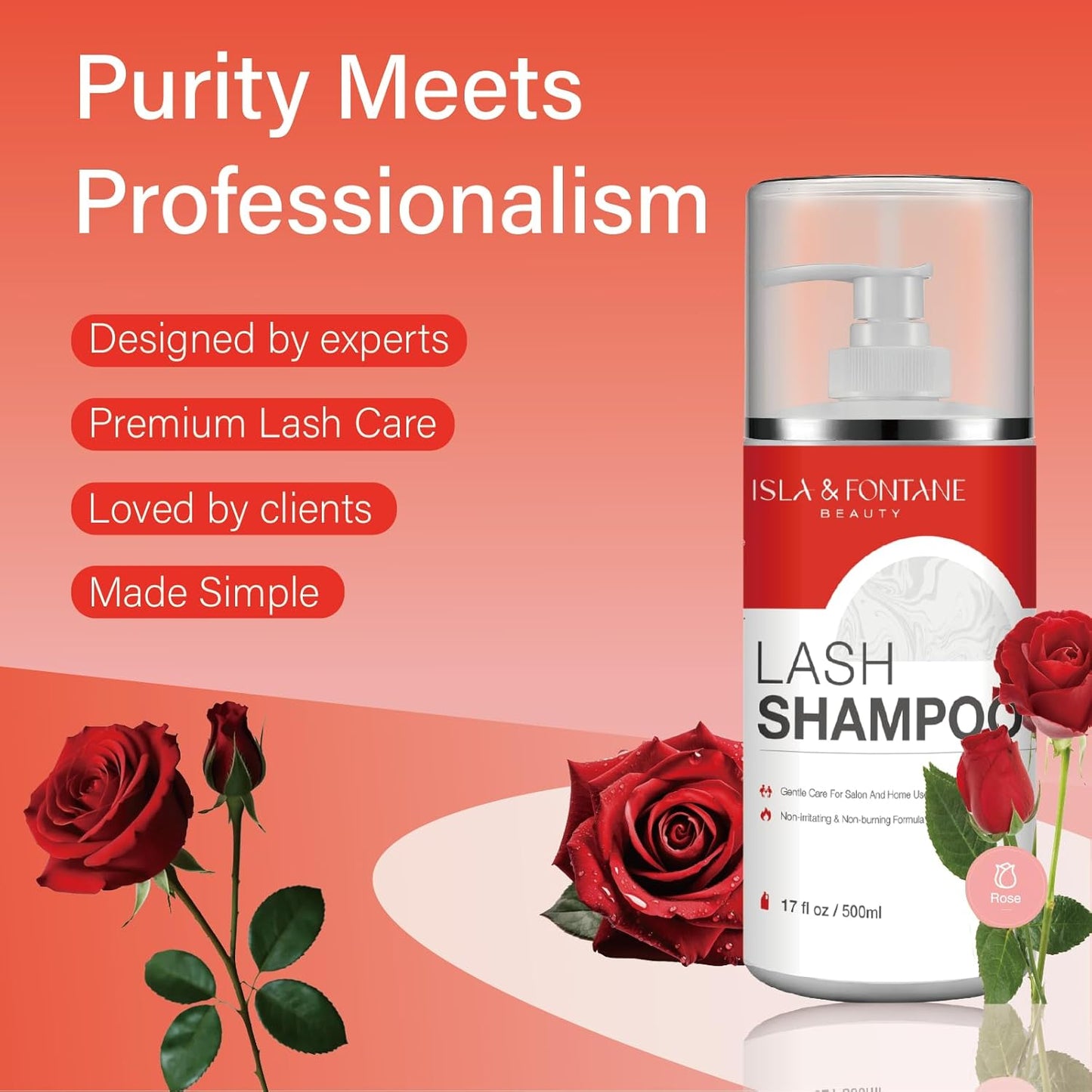 ISLA & FONTANE Lash Shampoo Bulk – Multi-Scent Series – 17 fl oz / 500ml | Gentle Eyelash Cleanser for Lash Extensions | Non-Irritating | Professional Lash Bath Foam For Salon And Home Use (Rose)-GlimoraGlow