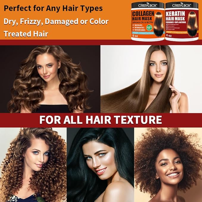 2 Pack Collagen Hair Mask & Keratin Hair Mask,Keratin Hair Treatment,Hydrating Argan Oil Hair Repair Treatment Deep Conditioner Hair Mask for Dry Hair,Collagen with Biotin Hair Treatment Mask-GlimoraGlow