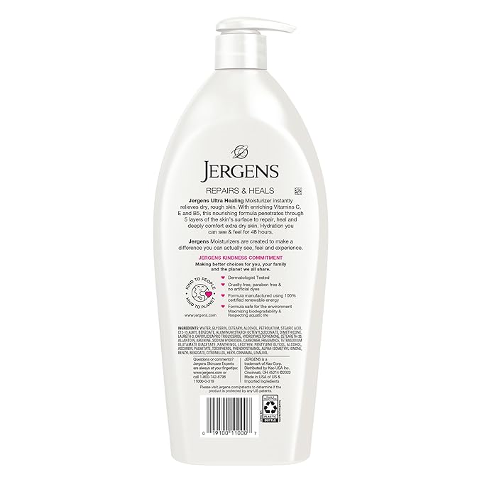 Jergens Ultra Healing Dry Skin Lotion, Hand and Body Moisturizer for Quick Absorption into Extra Dry Skin with Hydralucence Blend, Vitamins C, E and B5, White, 32oz-GlimoraGlow