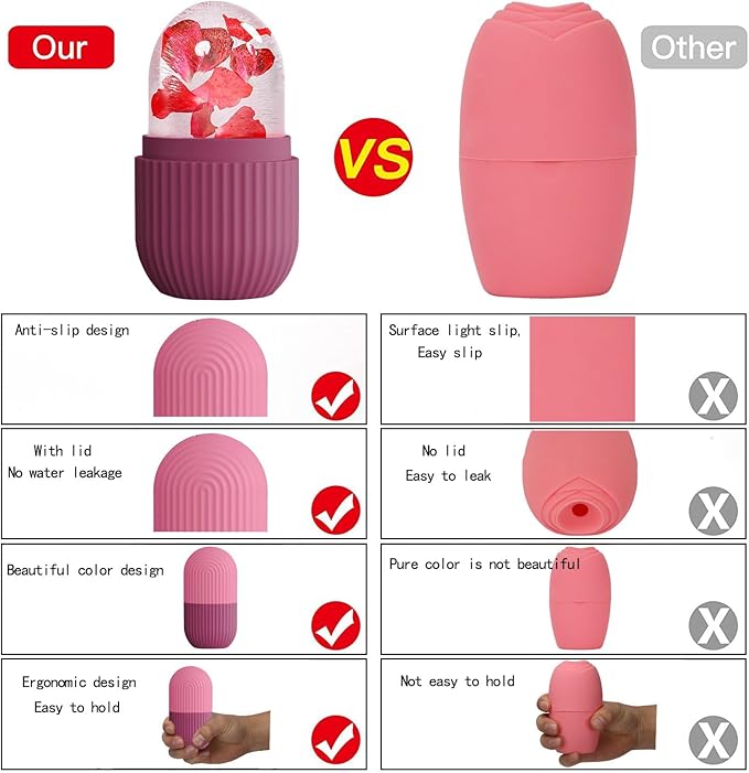 XHJRI Ice Face Roller Massager,Ice Cube Roller for Face, Eyes and Neck Naturally Conditioning and Skin Care,De-Puff Eye Bags,Reduce Migraine Pain,Reusable Massage Silicone Ice Mold (Rose)-GlimoraGlow