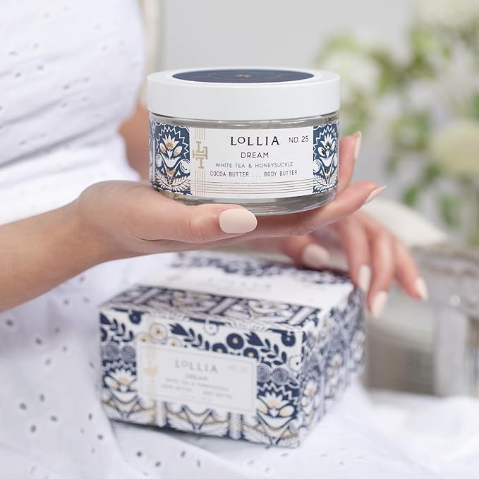 LOLLIA Dream Body Butter, 5.5 oz. - White Tea & Honeysuckle Fragrance - Shea Butter & Cocoa Butter, Body Lotion for Women, Hydrating & Smooth Body Moisturizer-GlimoraGlow