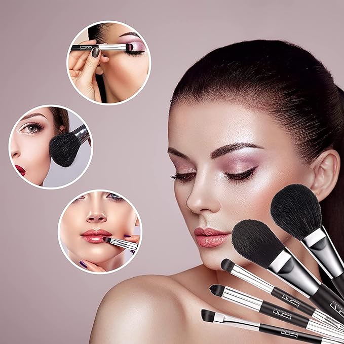 Travel Makeup Brushes Set w/Pouch, 5PCS Double Ended Portable Mini Cosmetic Brushes Kit for Foundation, Eyeshadow, Lip, Blush Make Up Brushes Professional(Black)-GlimoraGlow