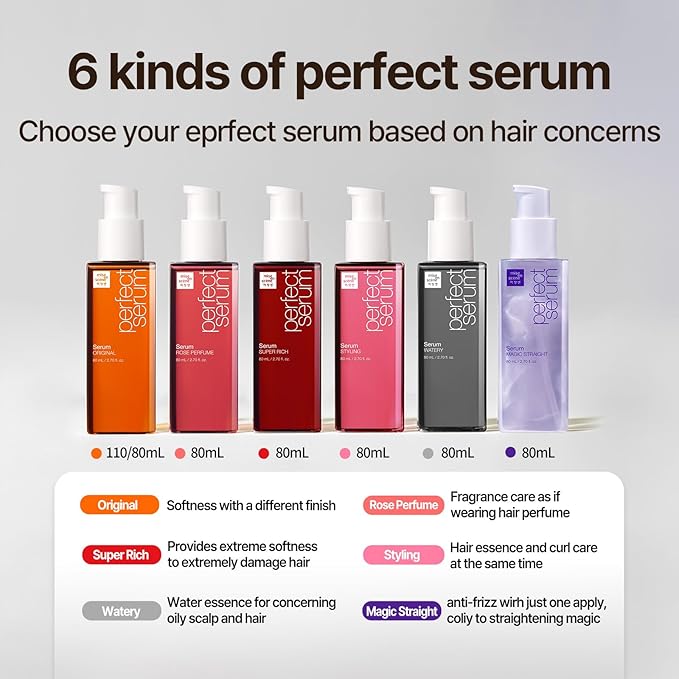 Mise En Scene Magic Straight Perfect Serum - Anti Frizz Hair Straightening Serum with heat protectant for straightener, hair tamer oil, Coconut Oil for Smooth, Silky, and Shiny Hair, 2.71 Fl Oz-GlimoraGlow