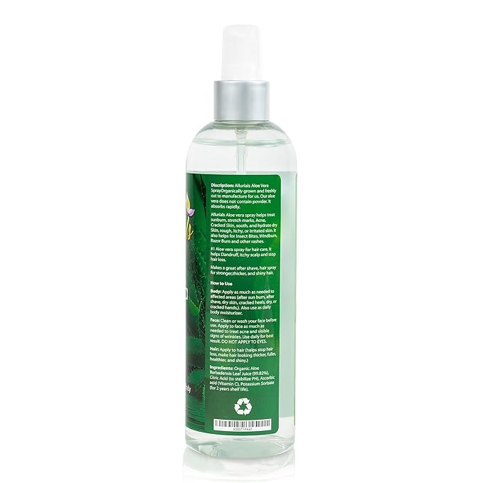 100% Pure & Organic Aloe Vera Spray, Clinically tested & Dermatologist approved, Hydrates & Heals Dry & Damaged Skin & Hair- 12 Oz-GlimoraGlow