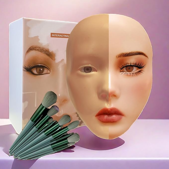 3D Makeup Practice Face, XIJIEMAO Mannequin Head For Makeup, Reusable Silicone Full Makeup Mannequin Head With Stand And Brush Set, Eye Shadow Makeup Face Board, Emerging Makeup Artist, Girl'S Gift-GlimoraGlow
