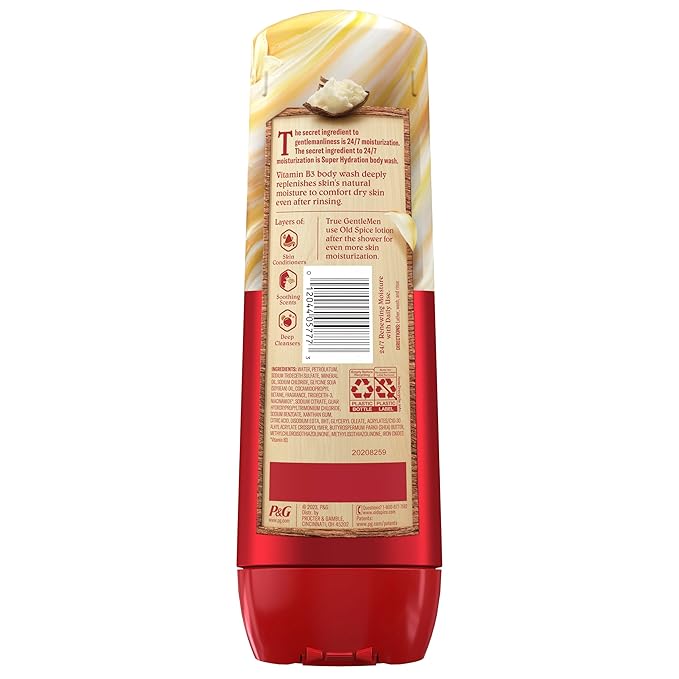 Old Spice Body Wash GentleMan’s Super Hydration for Men, 24/7 Renewing Moisture, Gentle on Skin with Skin Conditioners, Vanilla + Shea Butter Scent, 20 oz-GlimoraGlow