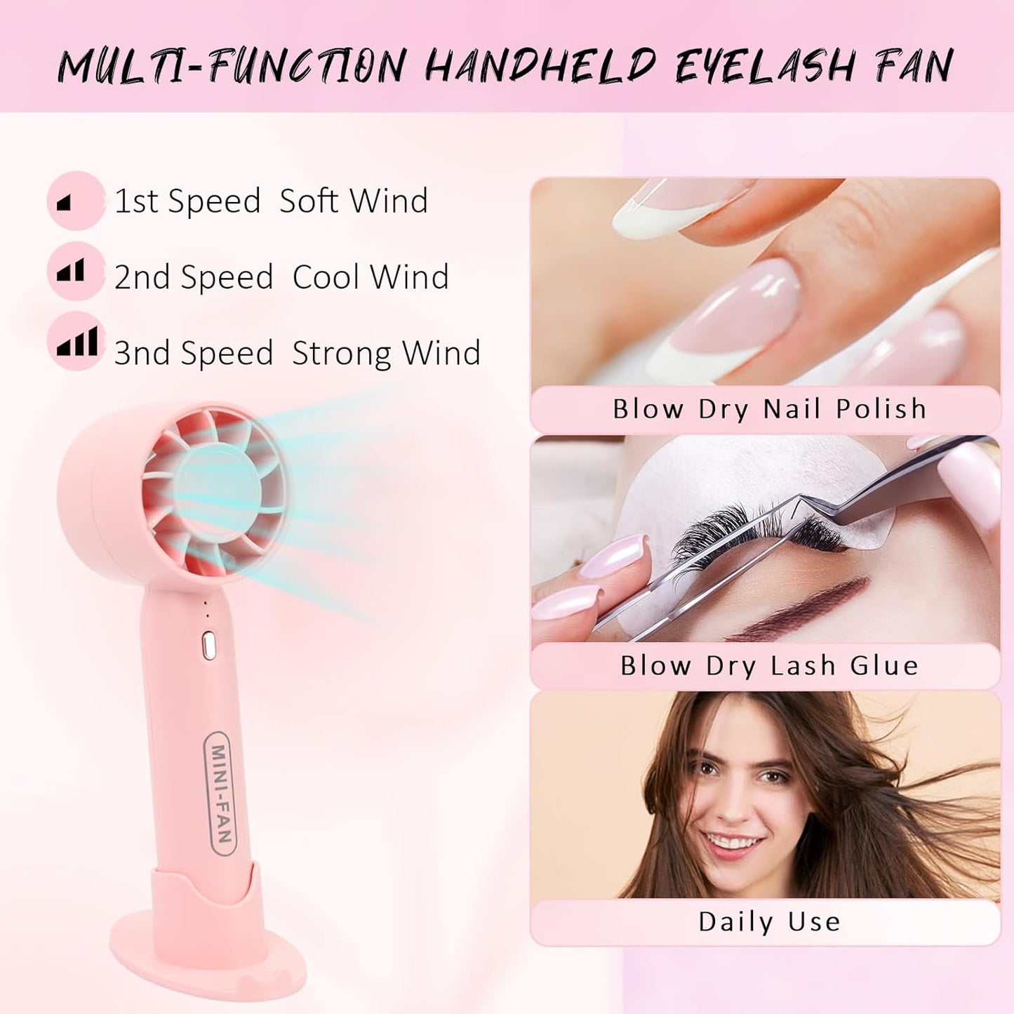 EMEDA Lash Shampoo Kit 2.02 fl oz Lash Cleaning Kit with Rechargeable Fan Dryer/Brush/Rinse Bottle, Oil-free Cleanser Wash for Extensions & Clusters & Natural Eyelashes, Cleaner for Eyelash Care-GlimoraGlow