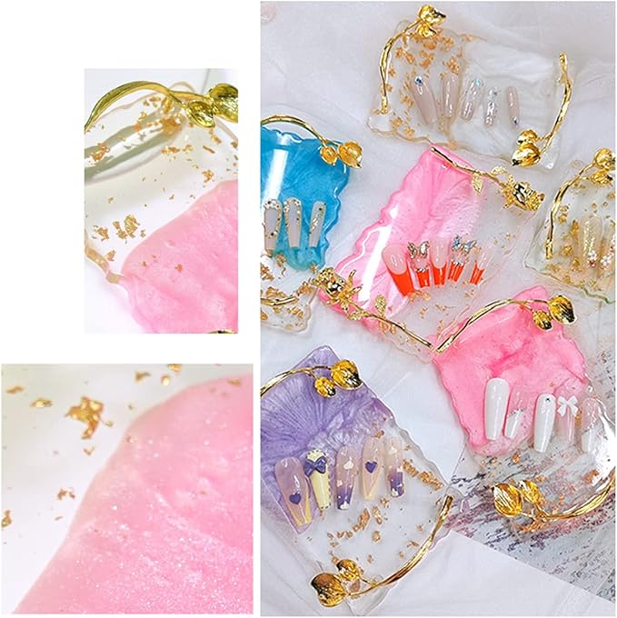 2023 Retro Nail Art Palette, Nail Painting Mixed Color Palette with Leaves Handle, Nail Holder Gel Color Makeup Display Board Pallet (Purple)-GlimoraGlow