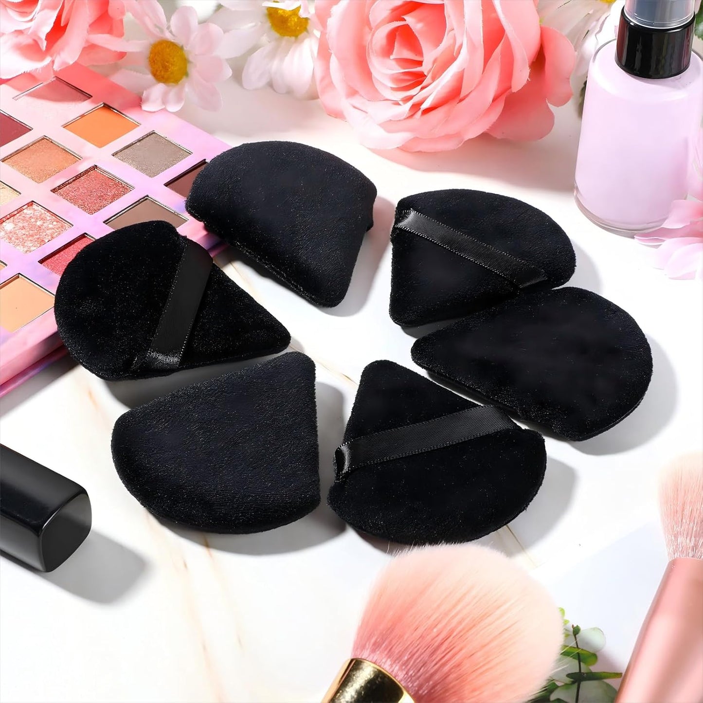 Meanplan 100 Pcs Powder Puff Face Soft Makeup Sponge Triangle Powder Puffs for Loose Velour Cosmetic Foundation Wet Dry Sponge Makeup Tools(Black)-GlimoraGlow
