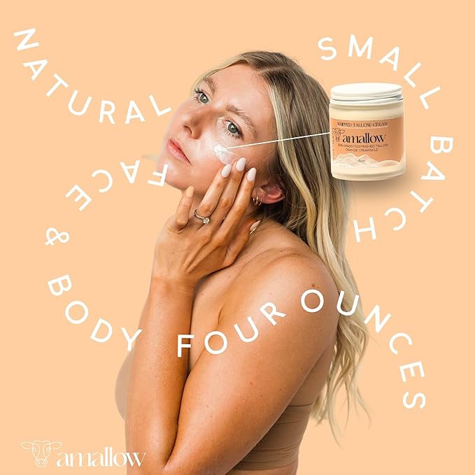 Amallow 100% Grass Fed Beef Tallow for Skin Care - Face + Body - Whipped Moisturizer - Natural Lotion, 4 FL. oz. (Orange Creamsicle)-GlimoraGlow