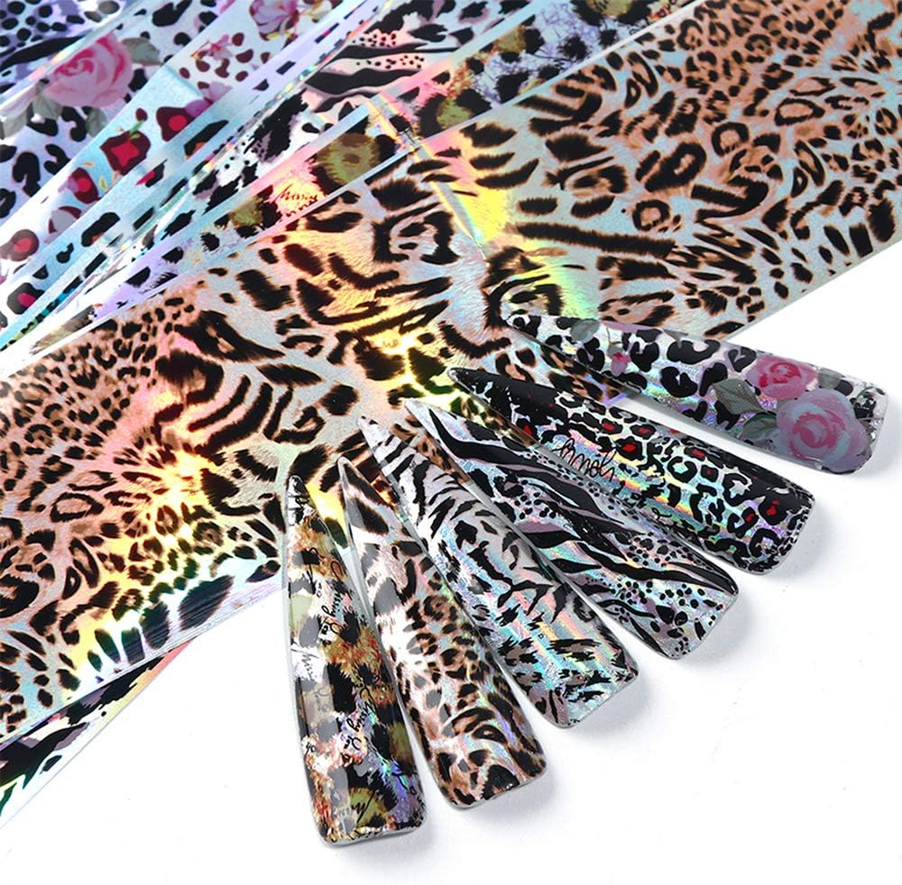 20 Sheets Leopard Nail Stickers,Starry Sky Animal Skin Design Nail Art Decoration Glue Transfer Nail Foils for Women Fingernails and Toenails Acrylic Decorations Manicure Tips Wraps Charms-GlimoraGlow