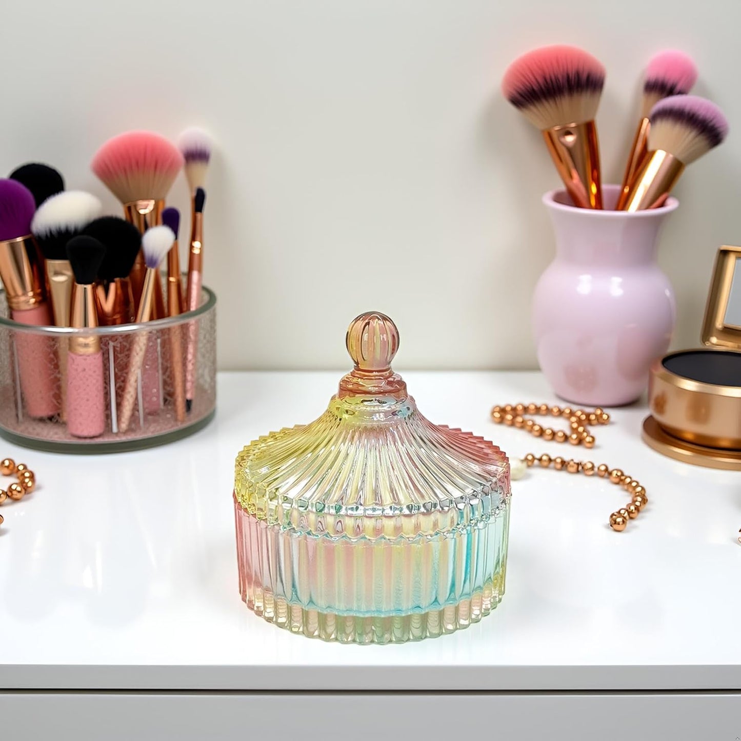 Extra Large Body Powder Puff and Container - Vintage Glass Dusting Powder Container with Soft Puff for Women & Girls (5.9x5.9x5.9 IN)-GRB010-Colorful-A-GlimoraGlow