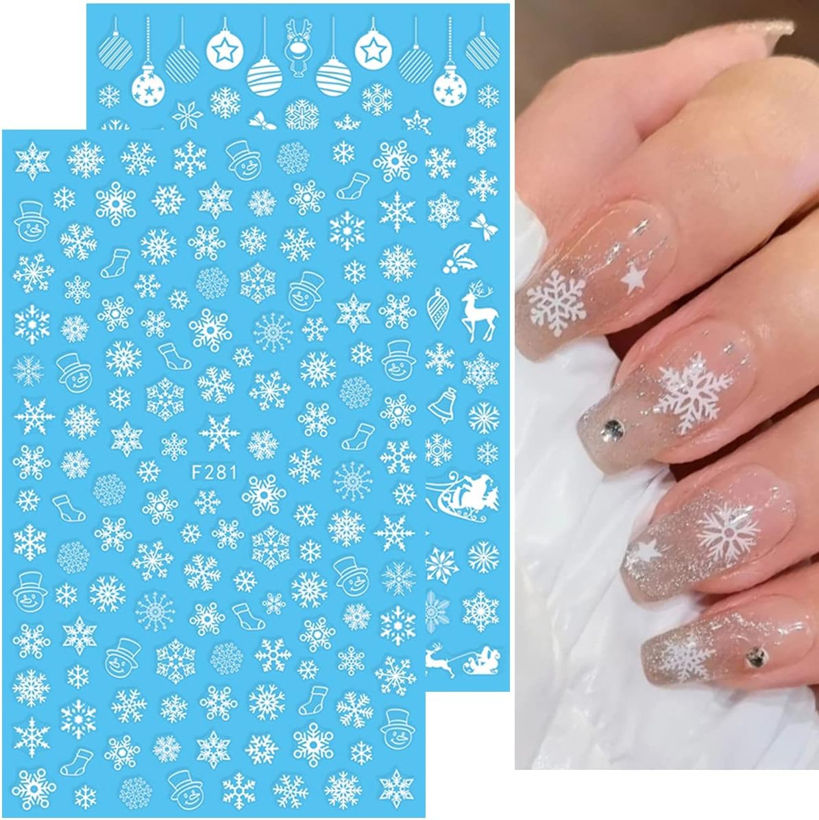 10 Sheets Christmas Nail Art Stickers 3D Xmas Nail Decals Winter Snowflake Santa Claus Snowman Buffalo Plaid Reindeer Nail Stickers for Christmas Nail Designs Decorations Manicure Tips Charms-GlimoraGlow