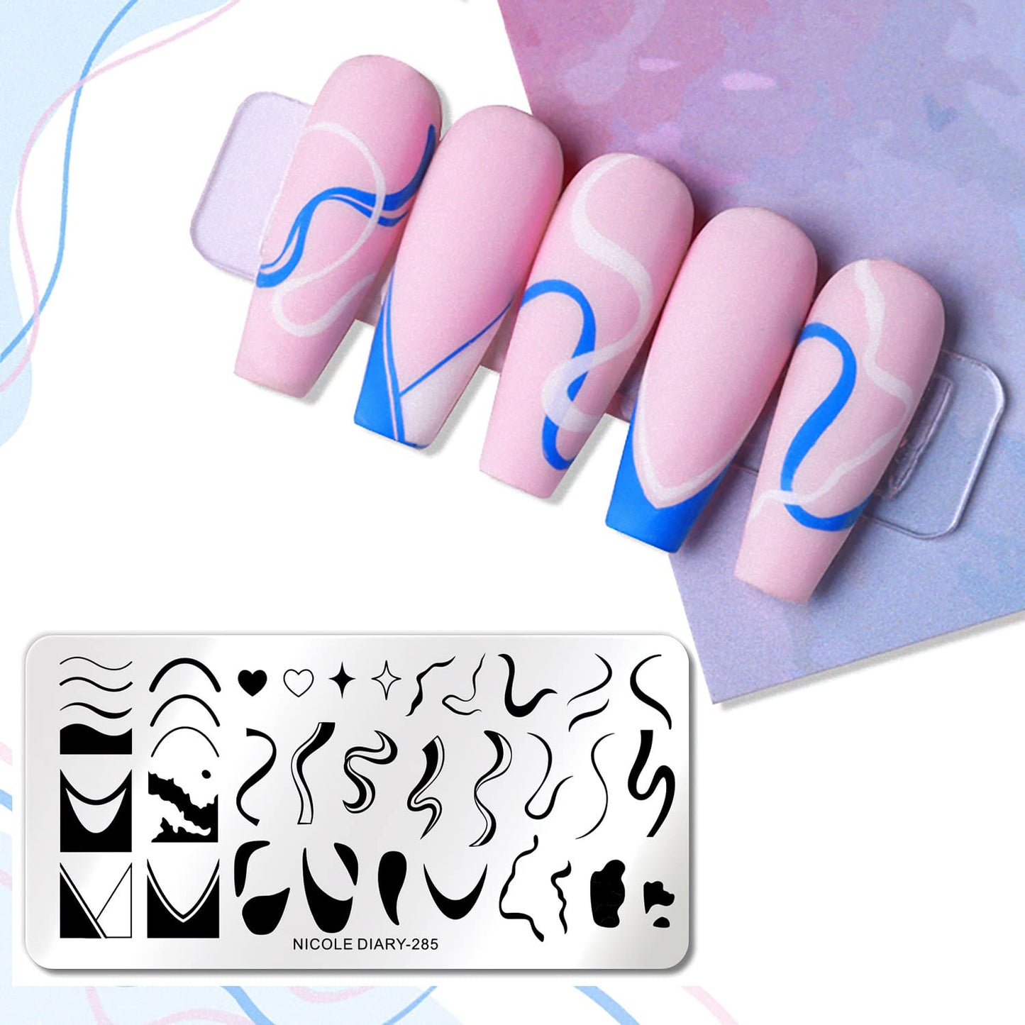 1 Pcs French Nail Stamping Plates Wavy Striped Tip Nail Stamp Template Heart Nail Design Stencil-GlimoraGlow