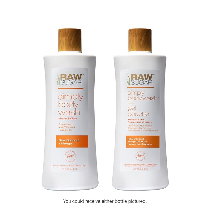 RAW SUGAR Simply Body Wash - Raw Coconut + Mango, Moisturizing & Soothing Bath & Shower Gel, Sulfate-Free, Paraben-Free & Vegan (Pack of 3)-GlimoraGlow
