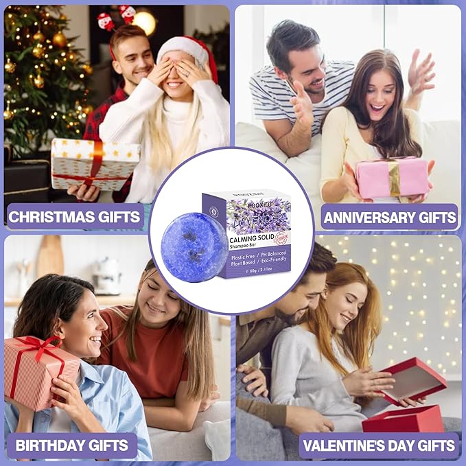 2 Pack Lavender Shampoo Bar,Solid Hair Bar And Conditioner Effect Hair Soap,Organic Shampoo Bars For Hair With All Natural Plant Based Essential Oils,Stocking Stuffers,Gifts for Women-GlimoraGlow