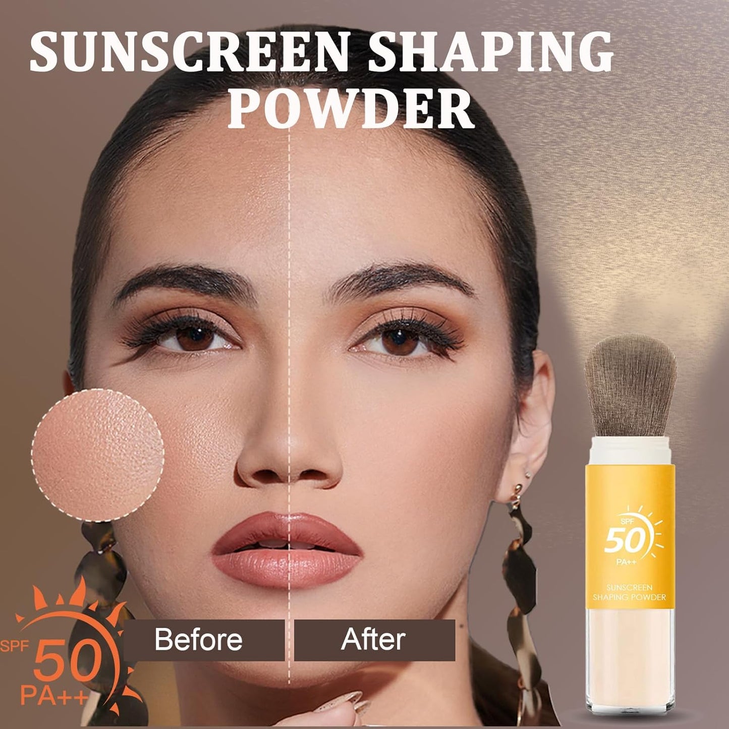 Mineral Sunscreen Setting Powder SPF 50, Sunscreen Powder for Face & Scalp, TranslucentSunscreenPowder with Brush, Oil Control Natural Matte Finish LoosePowder, Lasting Lightweight Breathable-GlimoraGlow