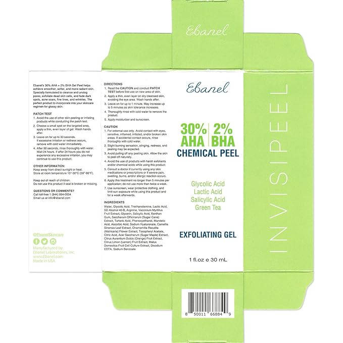 Ebanel Chemical Peel for Face, AHA BHA Exfoliator, Glycolic Acid Peel, Salicylic & Lactic Acid Face Peeling Gel, Infused with Green Tea & Chamomile for Acne Scars, Dark Spots, Wrinkles, Fine Lines-GlimoraGlow